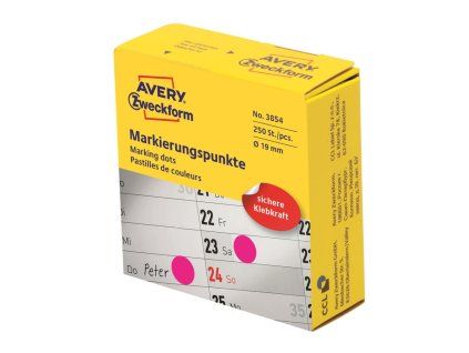 Etikety kruhové 19mm Avery purpurové v dispenzore