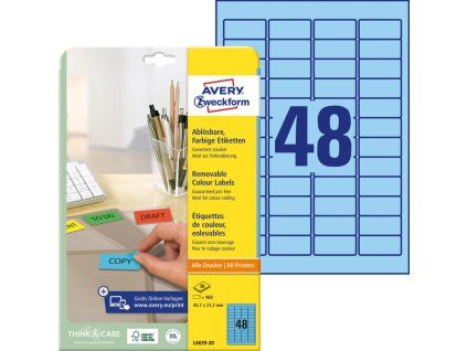 Etikety Avery odnímateľné 45,7x21,2 mm, modré