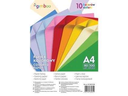 Farebný papier GIMBOO A4, 100 listov, 80 g, 10 neónových farieb
