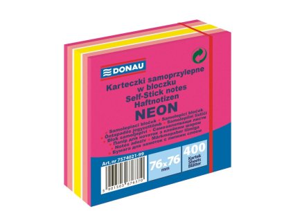 Bloček Donau 76 x 76 mm, mix neónových farieb, ružová, 400 lístkov