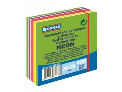 Bloček Donau 76 x 76 mm, mix neónových farieb, zelená, 400 lístkov