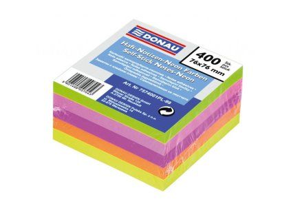 Bloček DONAU 76 x 76 mm, 5 neónových farieb, 400 lístkov