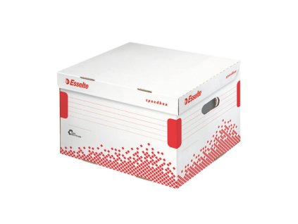 Archívna krabica Esselte Speedbox M so sklápacím vekom biela/červená 367×263×325 mm