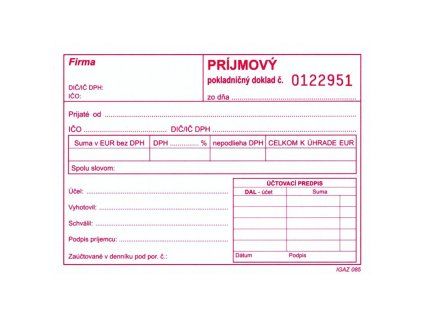 Príjmový pokladničný doklad s DPH, samoprepis, A6, číslovaný, 100 listov